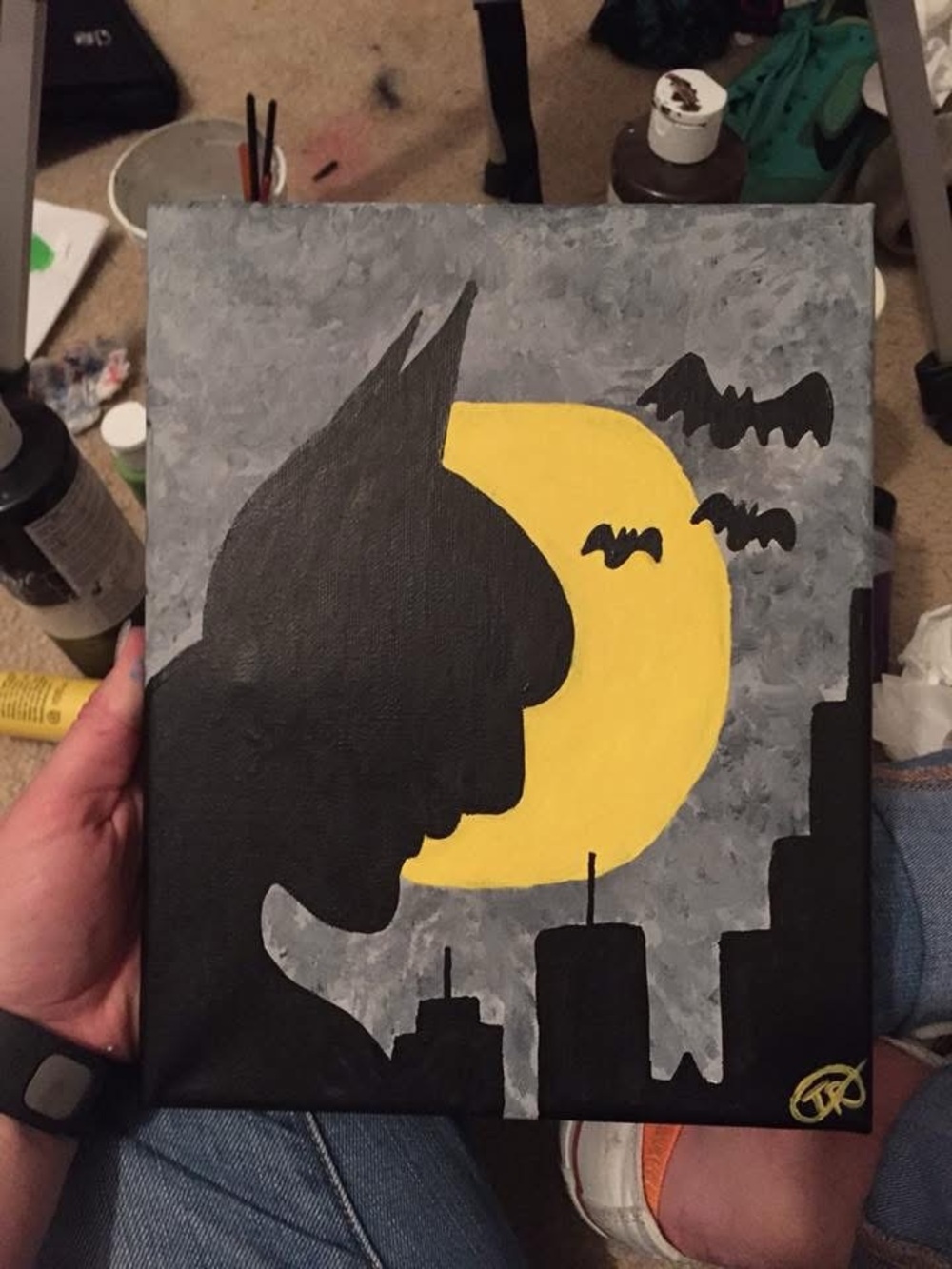 Hand-Painted Batman Silhouette Canvas Art ( 8x10 Stretched Canvas)